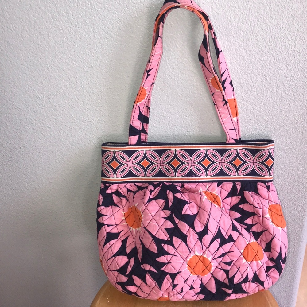 Vera Bradley Pink Navy Floral Quilted Shoulder Bag
